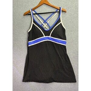 Catalina Women’s XL (16-18) Swim Dress Black Blue Crisscross Back One-piece